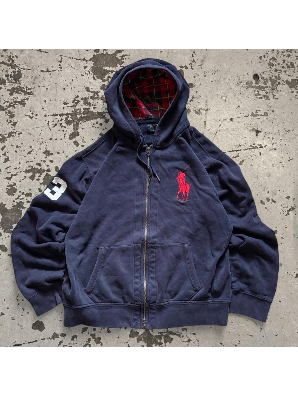 Mens Rare plaid hooded Polo Ralph Lauren vintage 1990s zip up hoodie Size XL